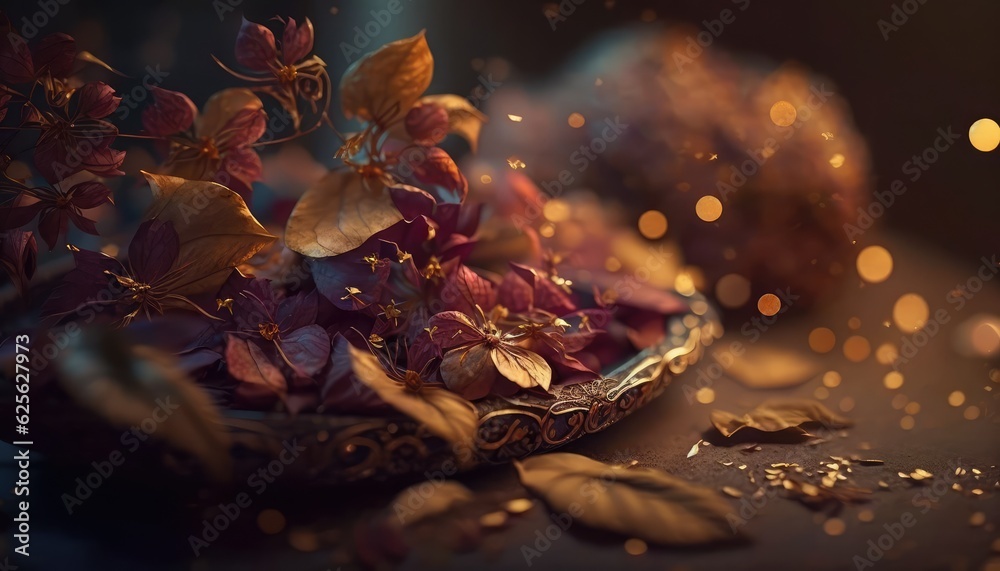 luxurious and fragrant floral bunch wallpaper with golden touch generative ai