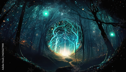 Slika na platnu anime magical space forest wallpaper with delusion and illusion effect generativ