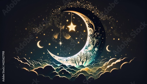 glowing moon and star dreamscapes  wallpaper for space fantasy generative ai