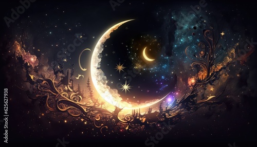 shiny half moon and star wallpaper for kids bedtime stories generative ai