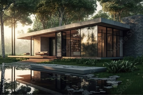 3d render of an outdoor architectural masterpiece with modern interior generative ai