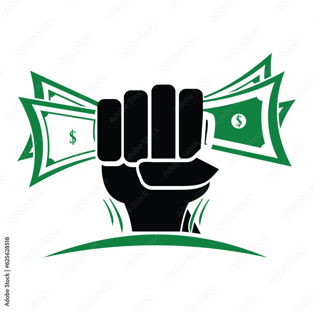 Hand money logo design icon. A hand in a fist squeezing cash money