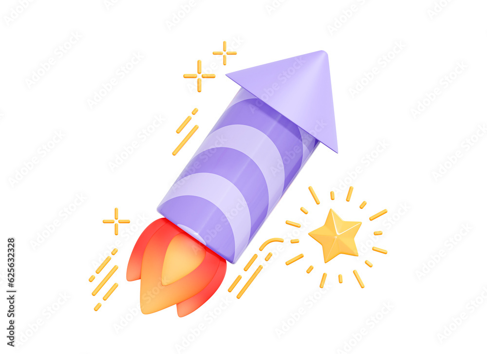 3D Firecracker emoji with sparkle fireworks. Celebration party ...