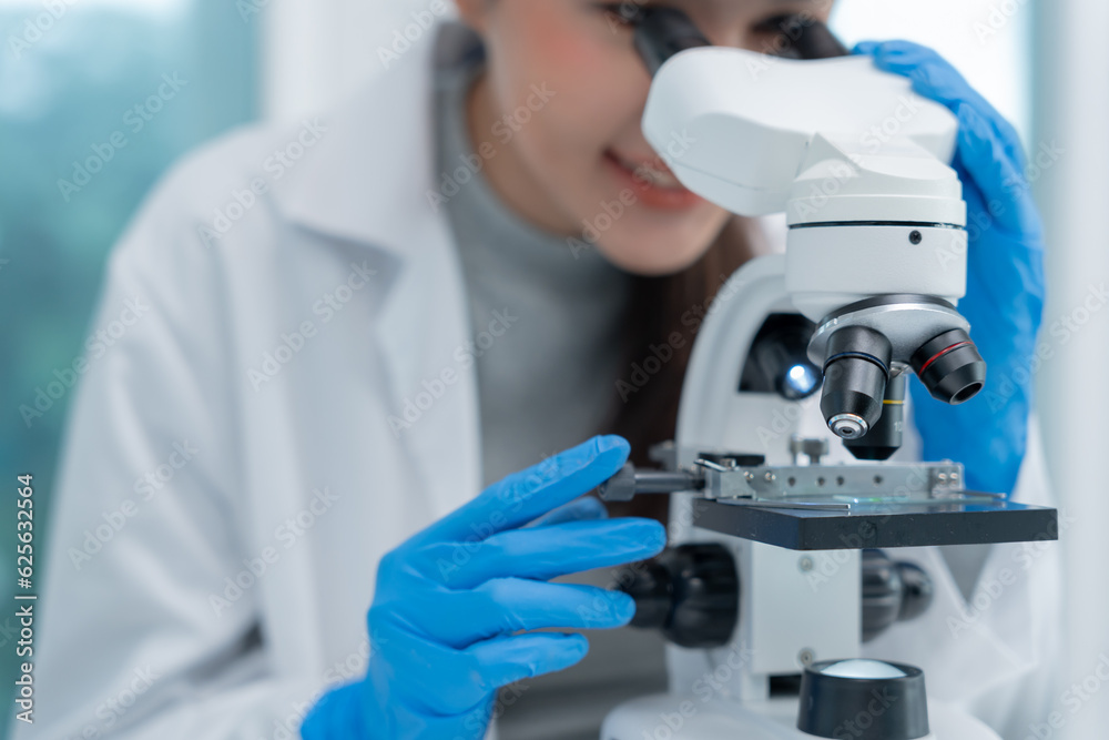 Scientist analyze biochemical samples in advanced scientific laboratory. Medical professional use microscope look microbiological developmental of viral. Biotechnology research in science lab. Scientist analyze biochemical samples in advanced scientific laboratory. Medical professional use microscope look microbiological developmental of viral. Biotechnology research in science lab.
