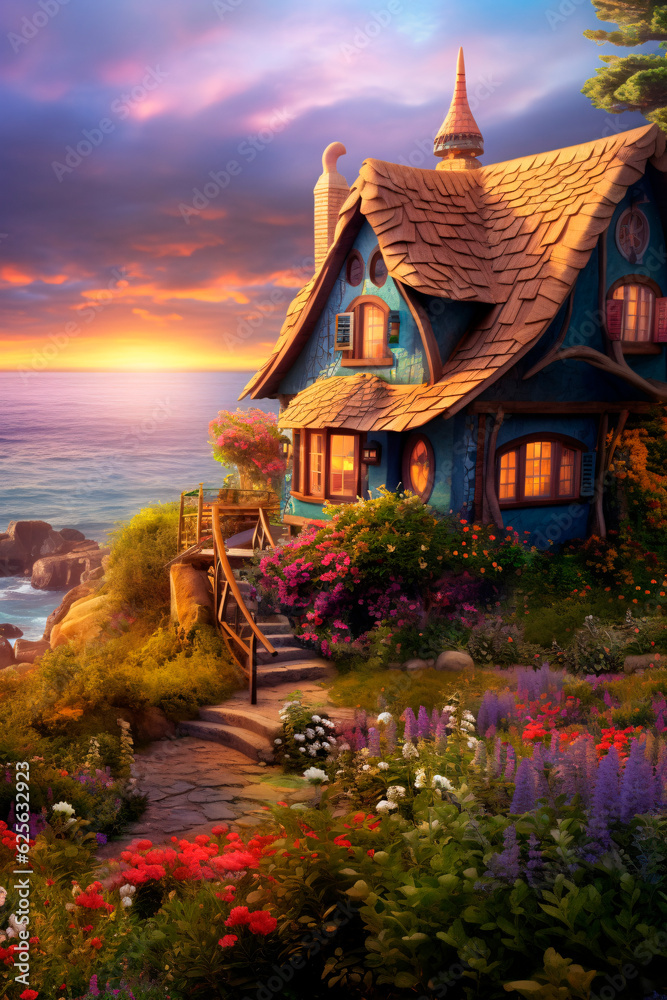 Obraz premium whimsical fairy-tale house in the forest, ai generated