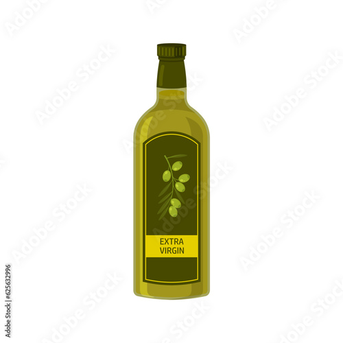 Olive oil extra virgin in a dark glass bottle. Vector bottles template or mockup. Design element for menu, label, packaging isolated on white.