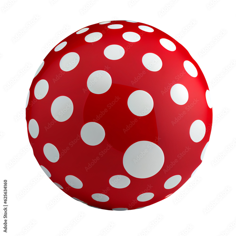 Glossy red rubber ball adorned with white polka dots, displaying a playful and vibrant look, isolated on a white background Ai generated image Glossy red rubber ball adorned with white polka dots, displaying a playful and vibrant look, isolated on a white background Ai generated image