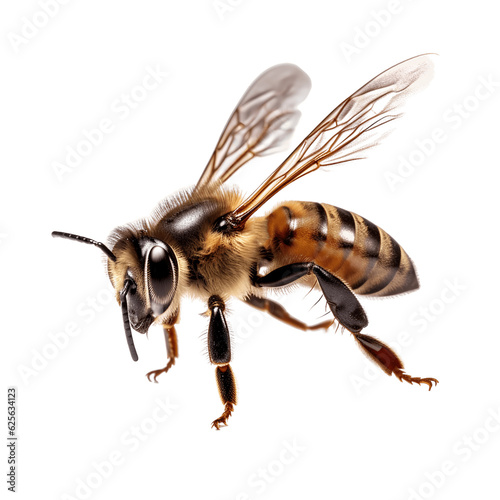 A bee flying isolated on white background, transparent cutout