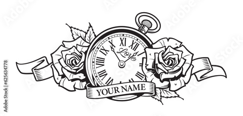Pocket Watch Tattoo Vector Art