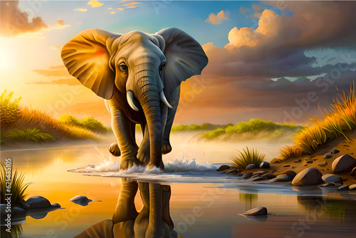 elephant in the sunset