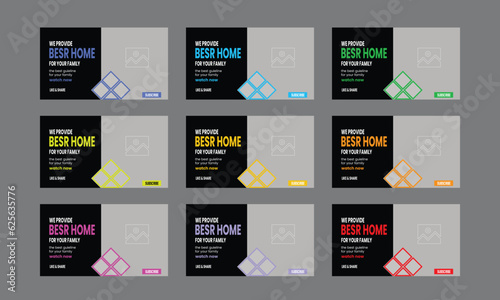 Real estate modern house for sale youtube banner thumbnail cover template,  social media post video cover thumbnail template, House Sale Vector Template, Best Home Sale Post.
