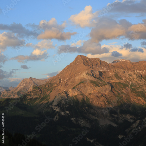 Peak of Mount Spitzhore in the golden evening light.