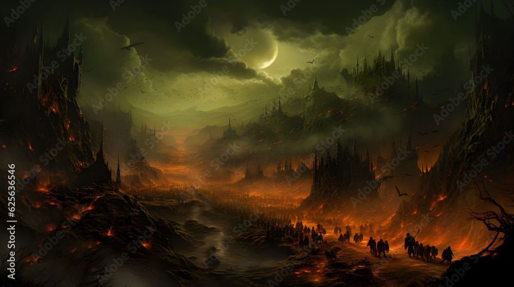 Dark landscape mystical fantasy painting 