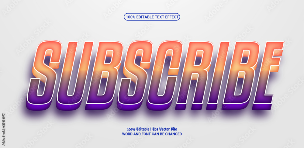 Subscribe 3d editable premium vector text effect