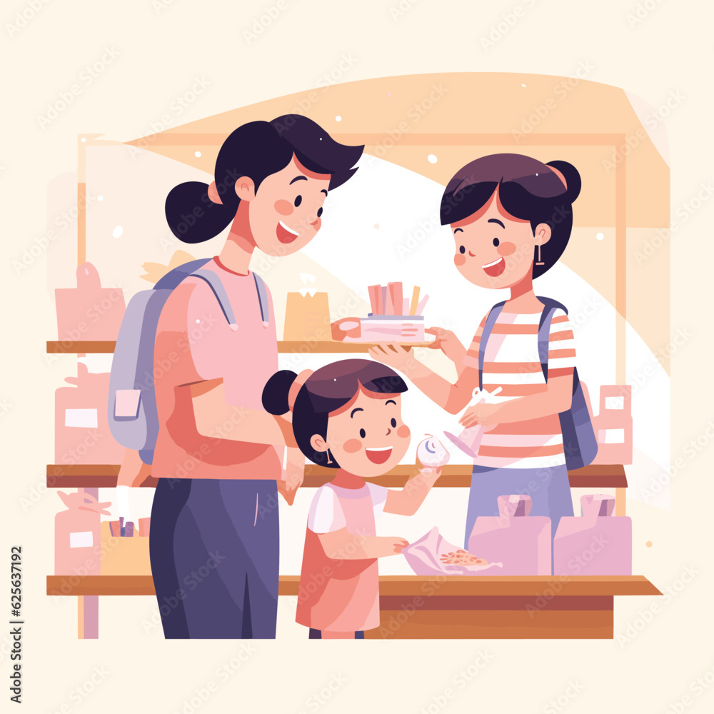 Vector of a woman serving food to two children at a table Vector of a woman serving food to two children at a table