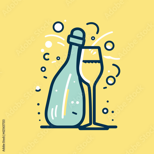 Vector of a wine bottle and glass