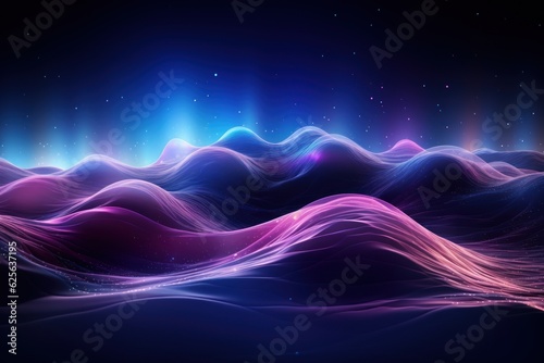 3D rendering of abstract futuristic background with pink blue glowing neon moving high-speed wave lines mountain of data and bokeh lights. Data transfer concept Fantastic wallpaper
