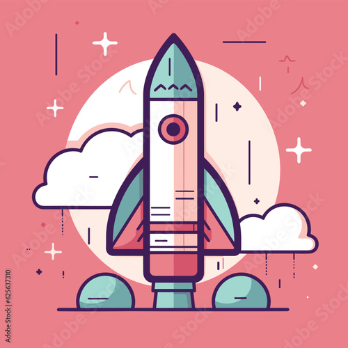 Vector of a rocket ship soaring through the clouds