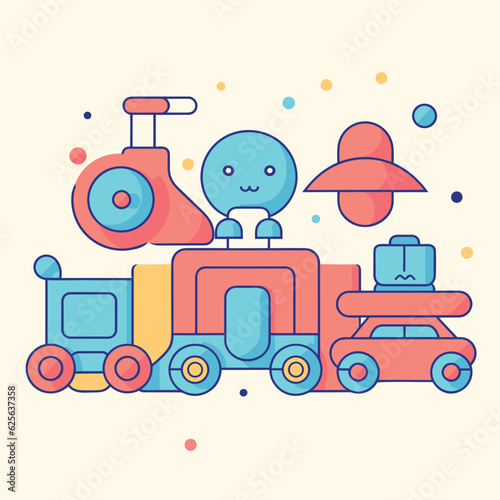 Vector of a cartoon train with an alien passenger