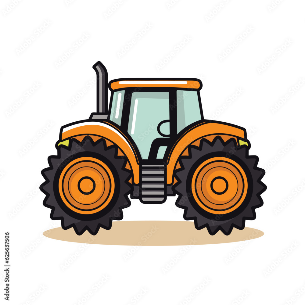 Vector of a flat orange tractor with large wheels on a white background Vector of a flat orange tractor with large wheels on a white background