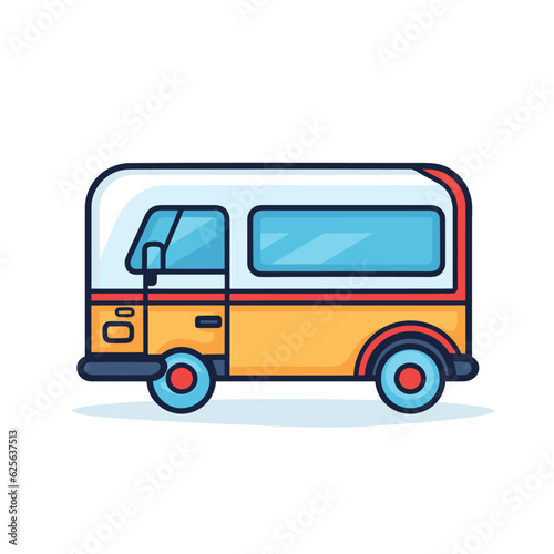 Vector of a small bus depicted in a flat style illustration