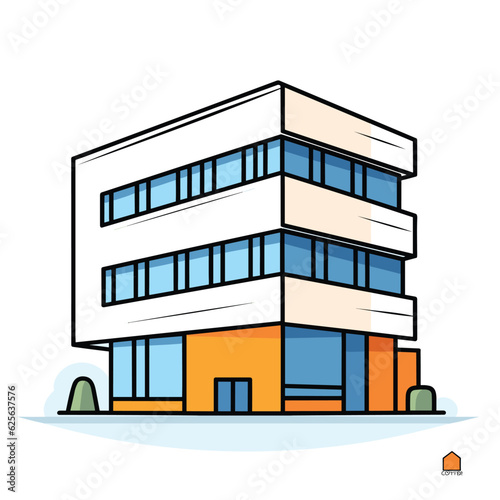 Vector of a tall building with windows against a flat background
