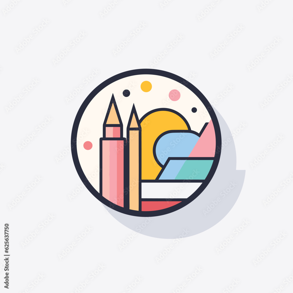 Obraz premium Vector of a circular building with a pencil in the center