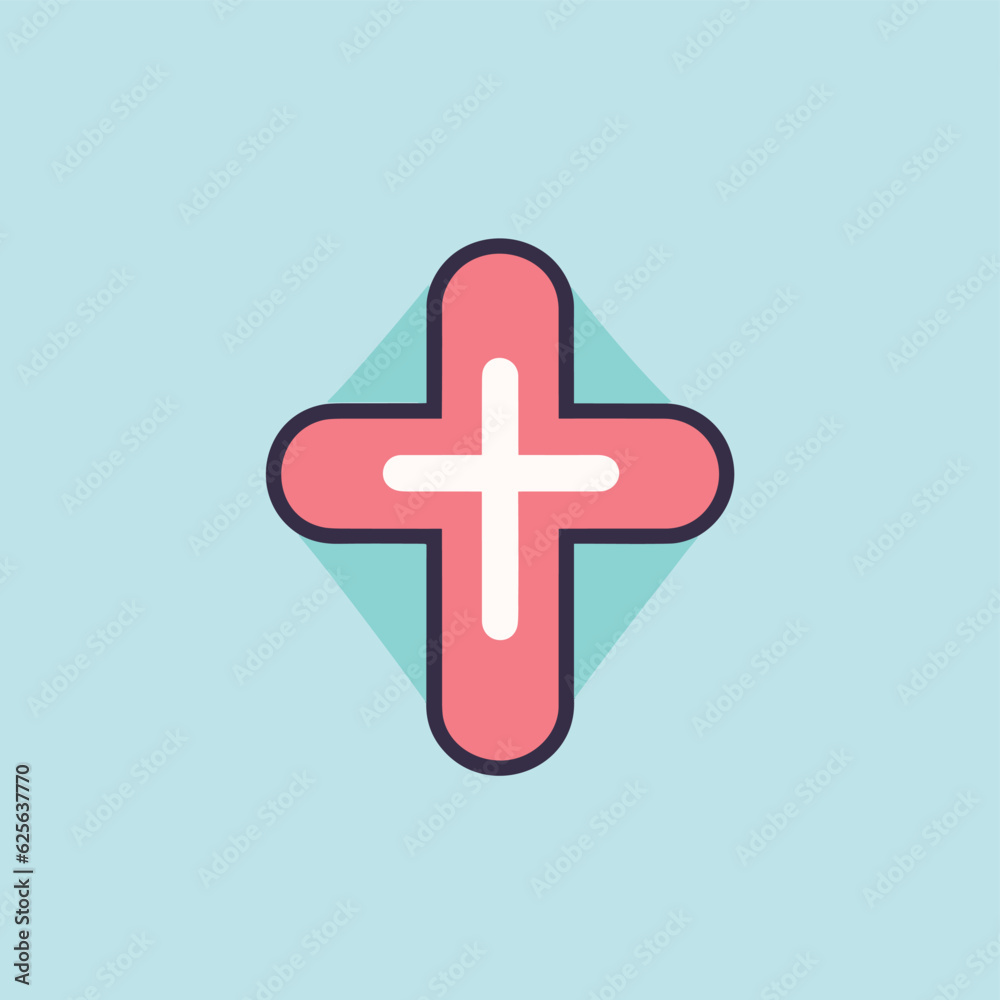 Obraz premium Vector of a flat cross casting a long shadow against a vibrant blue background