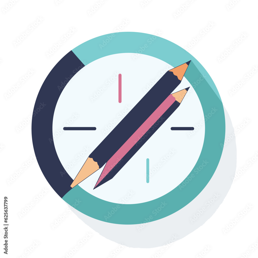 Vector of a pencil standing upright in the center of a flat clock surface Vector of a pencil standing upright in the center of a flat clock surface