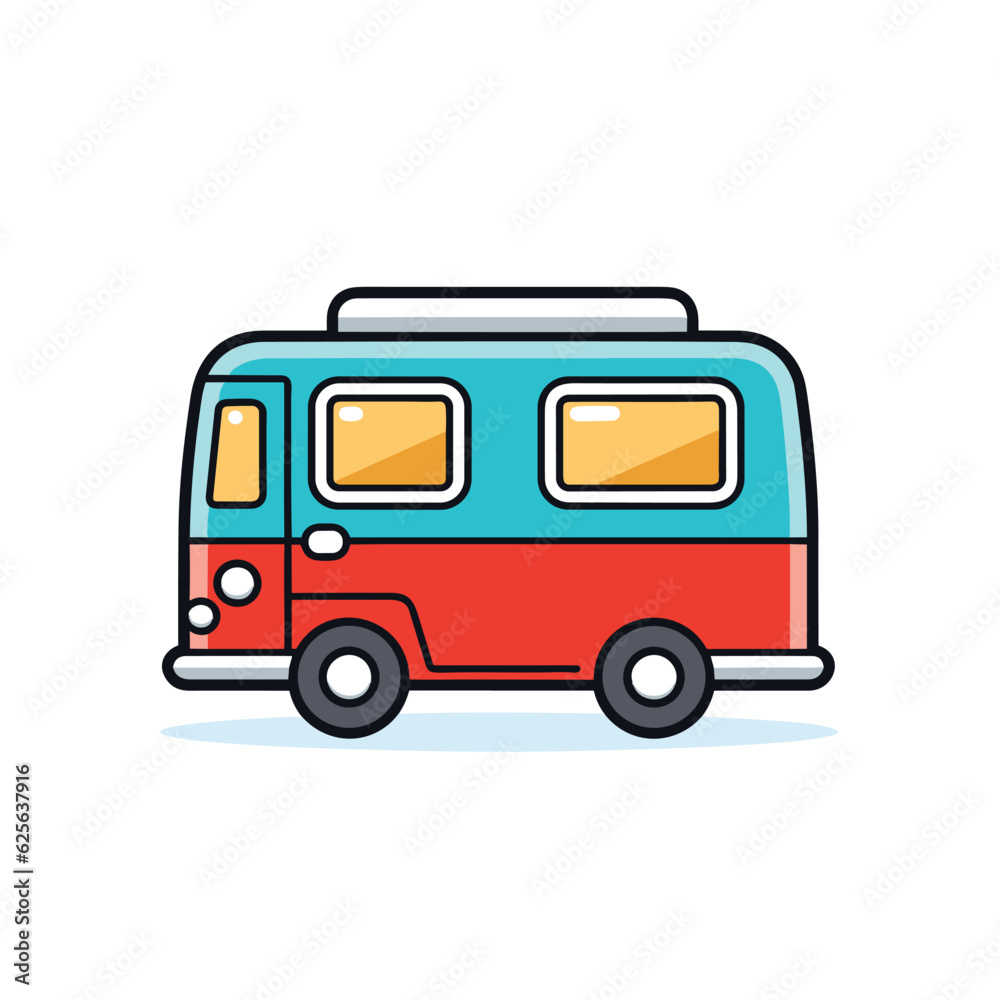 Vector of a small red and blue bus on a white background