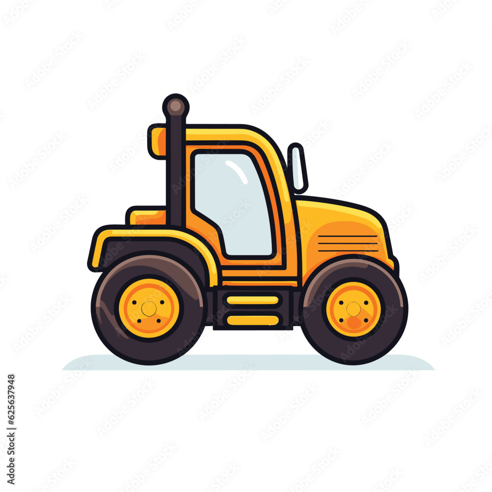 Vector of a flat yellow and black tractor on a white background