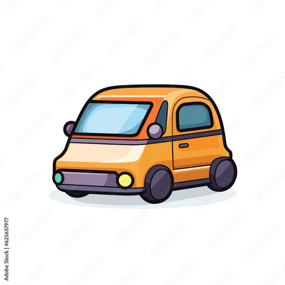 Vector of a small yellow car parked on a white surface