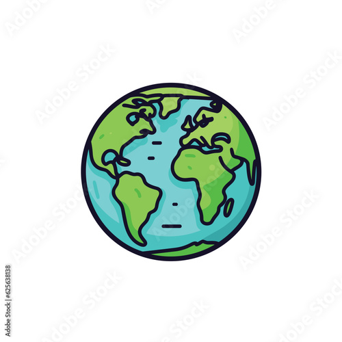 Vector of a flat representation of Earth in green and blue colors on a white background
