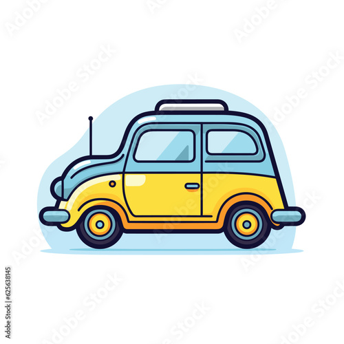 Vector of a small yellow car with a roof rack parked on a flat surface © Ilgun