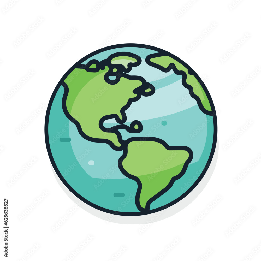 Vector of a flat representation of the Earth in green and blue on a white background