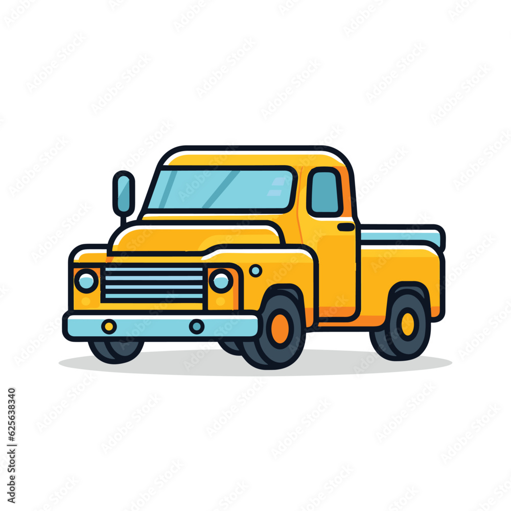 Vector of a yellow truck parked on a white background