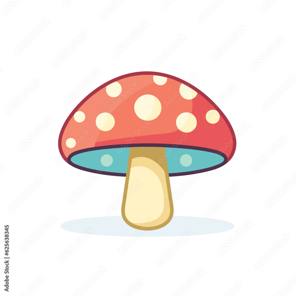 Vector of a flat mushroom with polka dots in a natural setting Vector of a flat mushroom with polka dots in a natural setting
