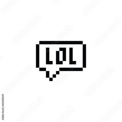  pixel lol icon.  speech bubble, chat sign pixel art icon vector 8 bit game 
