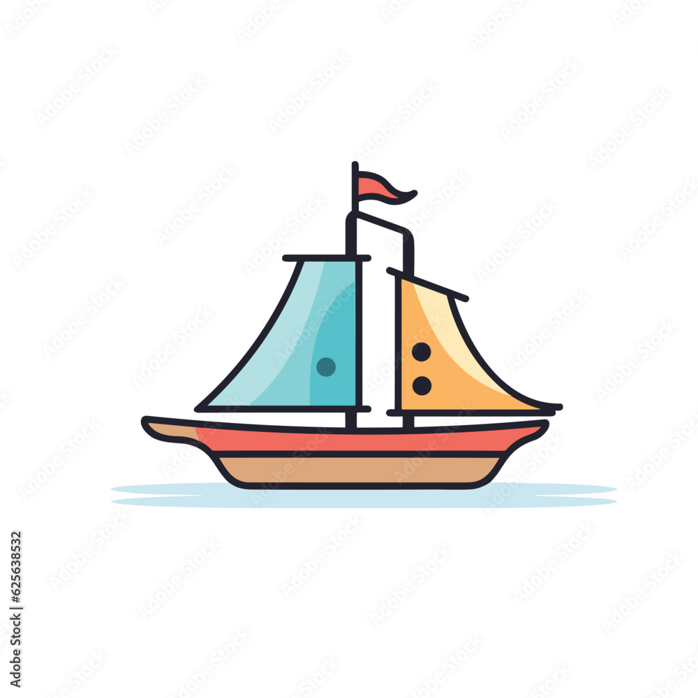 Vector of a small boat with a flag sailing on calm waters