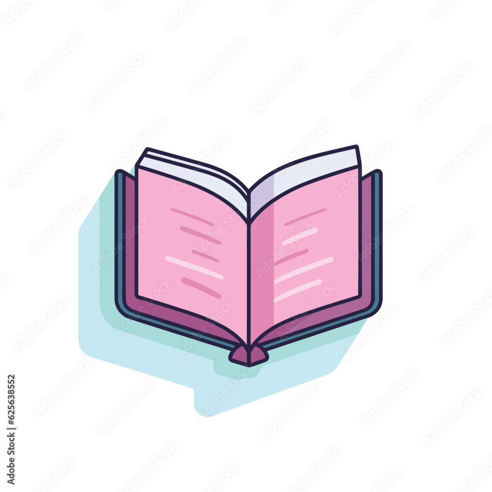 Vector of an open book with a pink cover on a flat surface