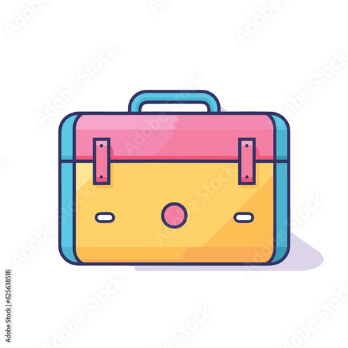 Vector of a flat pink and yellow suitcase with a blue handle