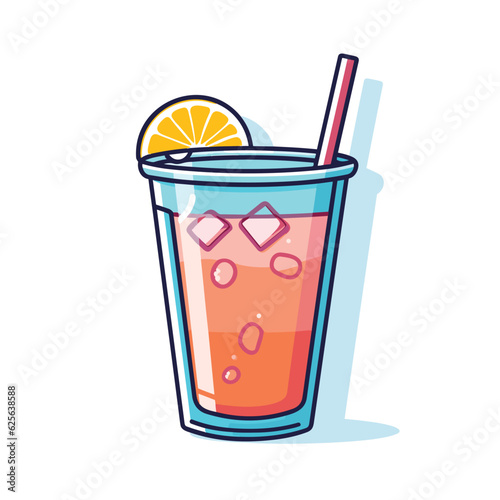 Vector of a refreshing glass of orange juice with a straw on a flat surface