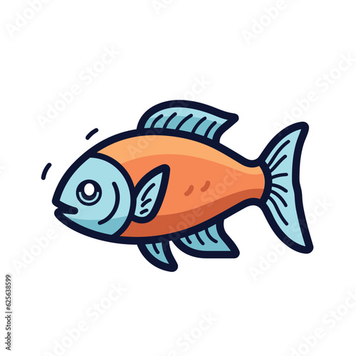 Vector of a flat blue fish with vibrant orange fins