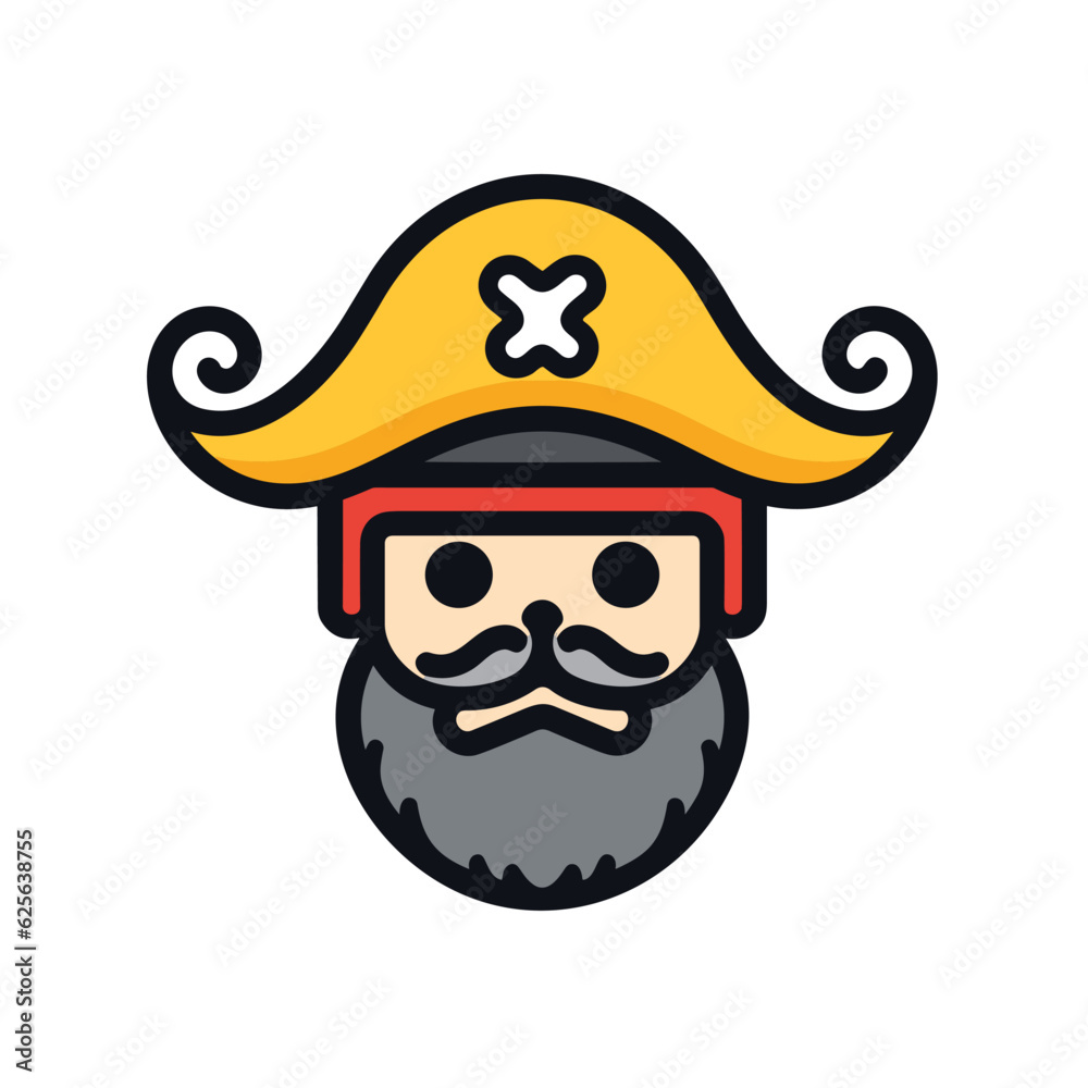 Flat vector icon a bearded man wearing a pirate hat, in a flat vector icon style
