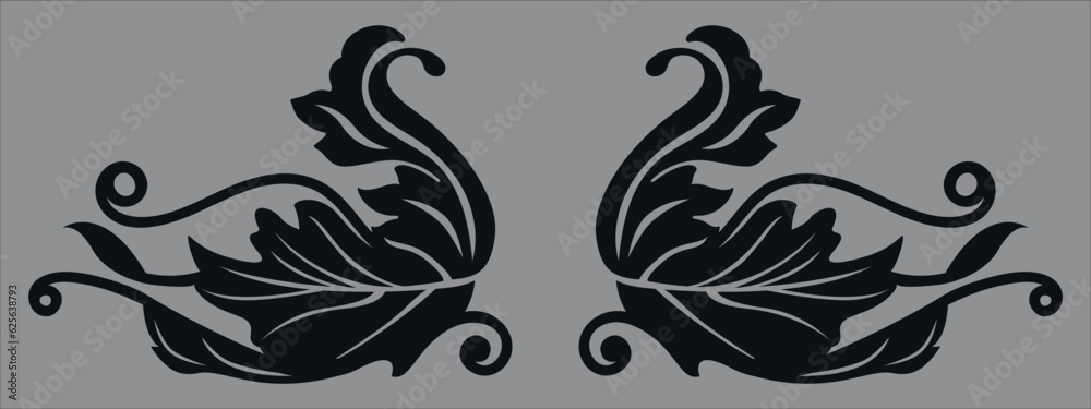 Black floral ornament. Vector on a gray background