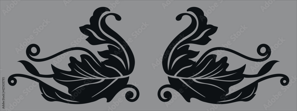 Fototapeta premium Black floral ornament. Vector on a gray background
