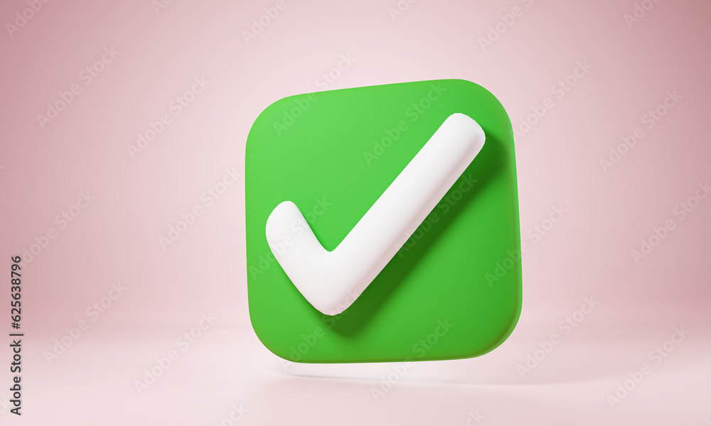 3d render of check mark icon with pink background 3d render of check mark icon with pink background