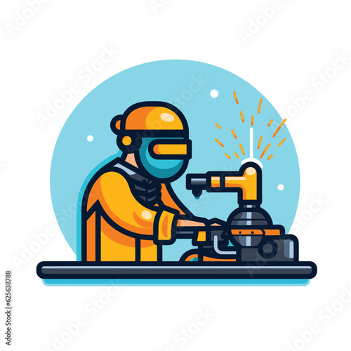Flat vector icon a person operating a machine while wearing a protective suit
