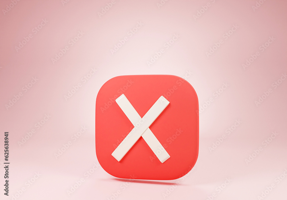 Obraz premium 3d render of cross mark icon with pink background