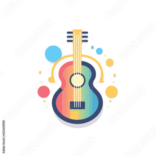 Flat vector icon a vibrant guitar surrounded by playful bubbles